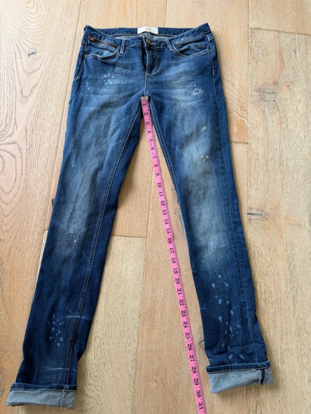 Zara Blue Skinny Jeans with Faded and Paint-Drop Detail